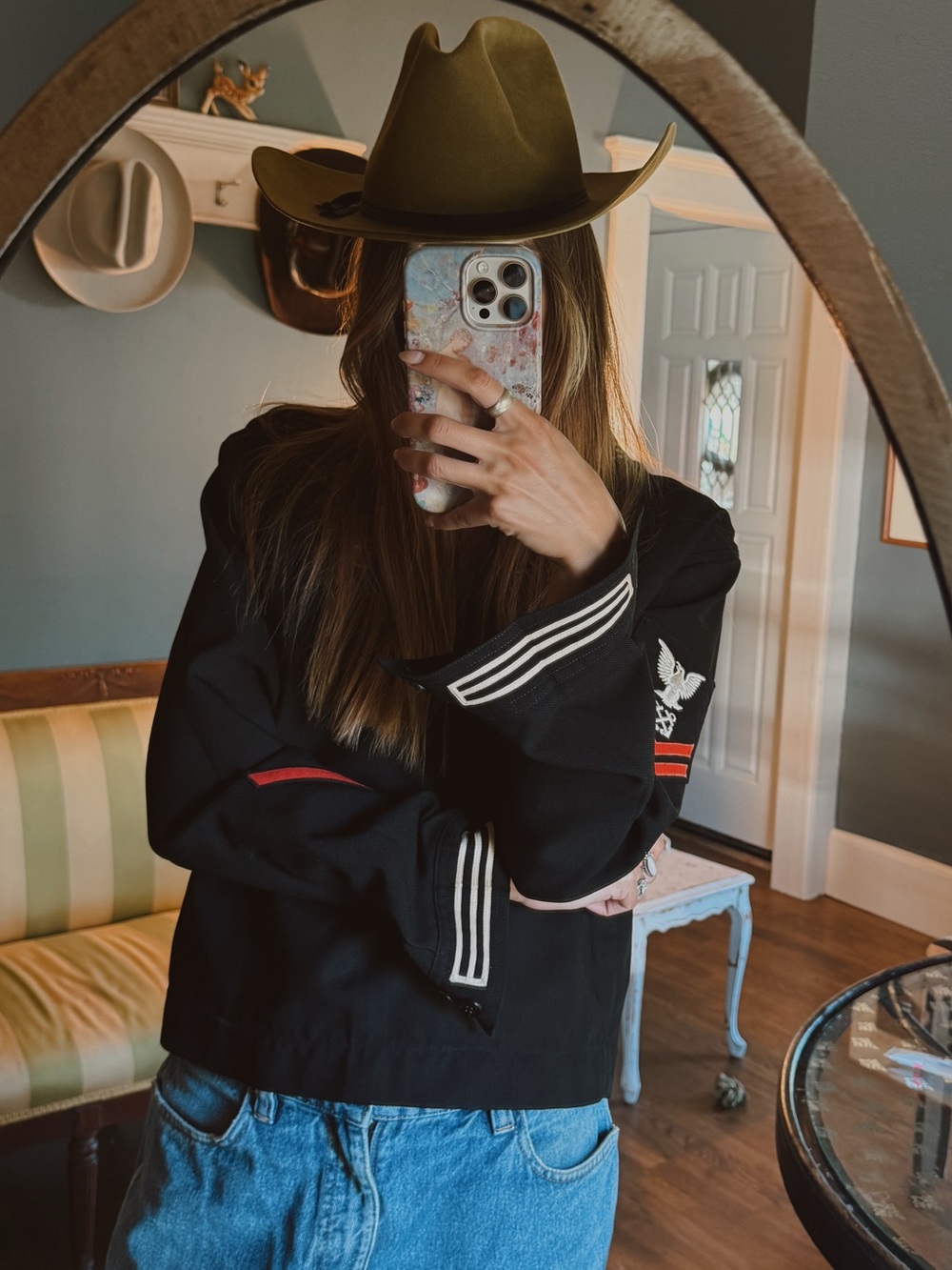 Navy Sailor long sleeve with cream trim Sz small